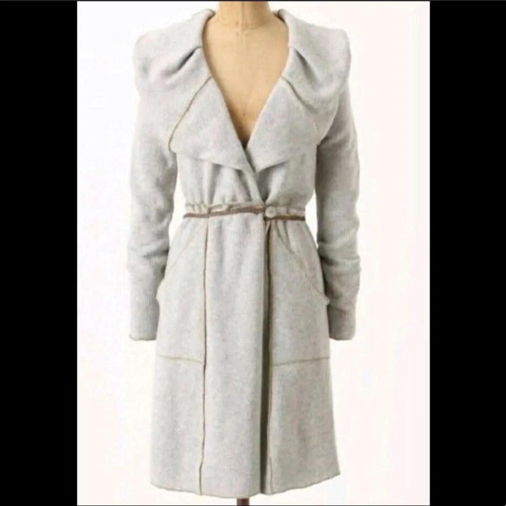 New ruffled wool blend sweater maxi cardigan coat - Picture 2 of 6